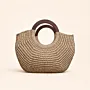 Medium Beige Crochet Basket Bag with Wooden Handle - 30x25x15 cm thumbnail