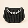 Black Crochet Evening Clutch Bag with Inner Lining - 20x15 cm thumbnail