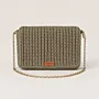 Khaki Crochet Shoulder Bag with Double Magnetic Closure - 27x17x9 cm thumbnail