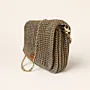 Khaki Crochet Shoulder Bag with Double Magnetic Closure - 27x17x9 cm thumbnail