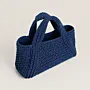 Blue Handmade Crochet Tote Bag with Zipper Closure - 34x18x10 cm thumbnail
