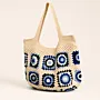 Blue Cream Handmade Crochet Tote Bag Zippered 30x21x10cm thumbnail