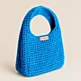 Crochet Shoulder Bag with Lining & Magnetic Closure - Bright Blue - 24x18 cm thumbnail