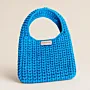 Crochet Shoulder Bag with Lining & Magnetic Closure - Bright Blue - 24x18 cm thumbnail