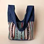 Indigo Denim Shoulder Hand Bag with Bedouin Textile - 35x30x10 cm thumbnail