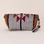 Handmade Grey Striped Sadu Makeup Bag Water Resistant Lining