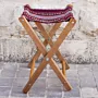 Portable Foldable Bedouin Stool Maroon Boho Wood Fabric Lightweight