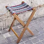 Portable Foldable Bedouin Stool Dusty Blue Teak Wood Fabric