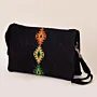 Black Geometric Embroidered Petra Cross Bag Denim Handmade