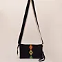 Black Geometric Embroidered Petra Cross Bag Denim - 30x25x8 cm thumbnail