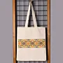 Linen Tote Bag Floral Embroidered DMC Handmade Shoulder Bag