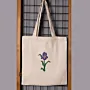 Purple Iris Embroidered Linen Tote Bag Handmade DMC