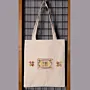Floral Linen Tote Bag Embroidered DMC Handmade Shoulder Bag