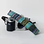 Teal Camera Strap Bedouin Pattern Leather Padded Handmade - 5x15x2 cm thumbnail