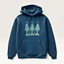 Hand-Embroidered Navy Blue Hoodie with Turquoise Heritage Motif