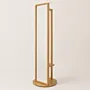 Handmade Rotating Full Length Oak Wood Mirror Stand Beige 177cm