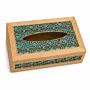 Handmade Solid Oak Wood Tissue Box Cover Beige & Turquoise - 23.5x11.5 cm thumbnail