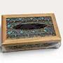 Handmade Solid Oak Wood Tissue Box Cover Beige & Turquoise - 23.5x11.5 cm thumbnail