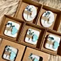 Handmade Personalized Baby Shower Soap Favors with Custom Colors & Scents - Blue Footprint Kraft Box