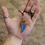 Angel Wing Olive Wood Blue Epoxy Handmade Pendant Necklace