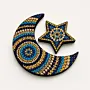 Hand-Painted Crescent and Star Ramadan Decor in Blue and Gold – Two Sizes