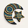 Hand-Painted Crescent and Star Ramadan Decor in Blue and Gold – Two Sizes