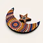 Hand-Painted Crescent and Star Ramadan Decor in Coral and Blue – Two Sizes