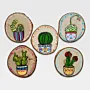 Hand-Painted Plant Wooden Piece for Wall Decor or Coaster