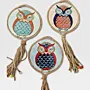 Red Colorful Owl Hand-Painted Round Wooden Wall Art Décor