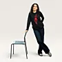 Falastin Black Hand-Embroidered Long Sleeve T-Shirt with Size Options