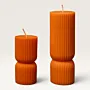 Handmade Ribbed Hourglass Candle in Orange Available in Two Sizes
