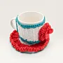 Handmade Cotton Crochet Rose Mug Set with Sleeve and Coaster
