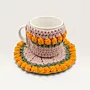 Handmade Cotton Crochet Yellow Tulip Mug Set with Coaster