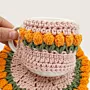Handmade Cotton Crochet Yellow Tulip Mug Set with Coaster