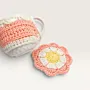 Handmade Cotton Crochet Peach Rose Mug Set with Coaster