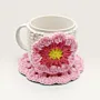 Handmade Cotton Crochet Pink Daisy Mug Set with Coaster