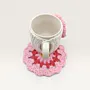 Handmade Cotton Crochet Pink Daisy Mug Set with Coaster