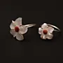 Red Cherry Blossom Ring in Mother-of-Pearl Coral and Silver Free Size