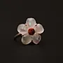 Red Cherry Blossom Ring in Mother-of-Pearl Coral and Silver Free Size