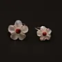 Red Cherry Blossom Ring in Mother-of-Pearl Coral and Silver Free Size