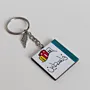 Personalized Wooden Arabic Name Keychain with Red Green City Stripe - 4 x 4 cm