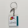 Personalized Wooden Arabic Name Keychain with Red Green City Stripe - 4 x 4 cm