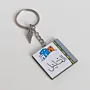 Personalized Wooden Arabic Name Keychain with Blue Yellow Skyline - 4 x 4 cm