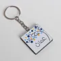 Personalized Wooden Arabic Name Keychain with Blue Yellow Dot Arc - 4 x 4 cm
