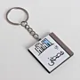 Personalized Wooden Arabic Name Keychain with Grey Skyline Stripe - 4 x 4 cm