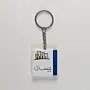 Personalized Wooden Arabic Name Keychain with Gold Blue Window - 4 x 4 cm