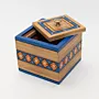 Handmade Wooden Keepsake Box with Blue Orange Geometric Detail