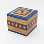 Handmade Wooden Keepsake Box with Blue Orange Geometric Detail