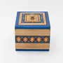 Handmade Wooden Keepsake Box with Blue Orange Geometric Detail