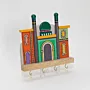 Handmade Wooden Wall Key Holder with Green Dome Islamic Landmark Design